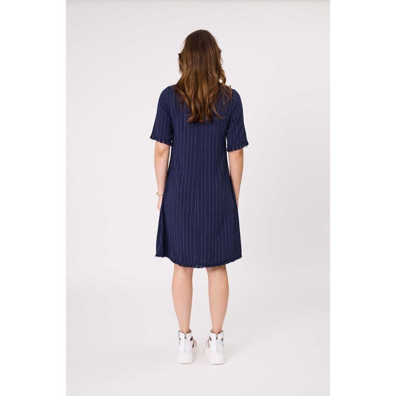 Lemon Tree Allegra Linen Dress Navy Stripe image number 1